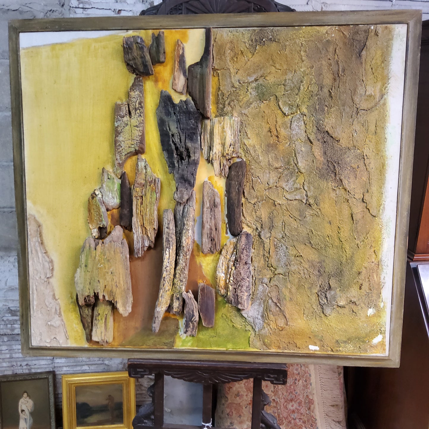 1960s Brutalist Sculptural Landscape Painting, Green by Jane Frank