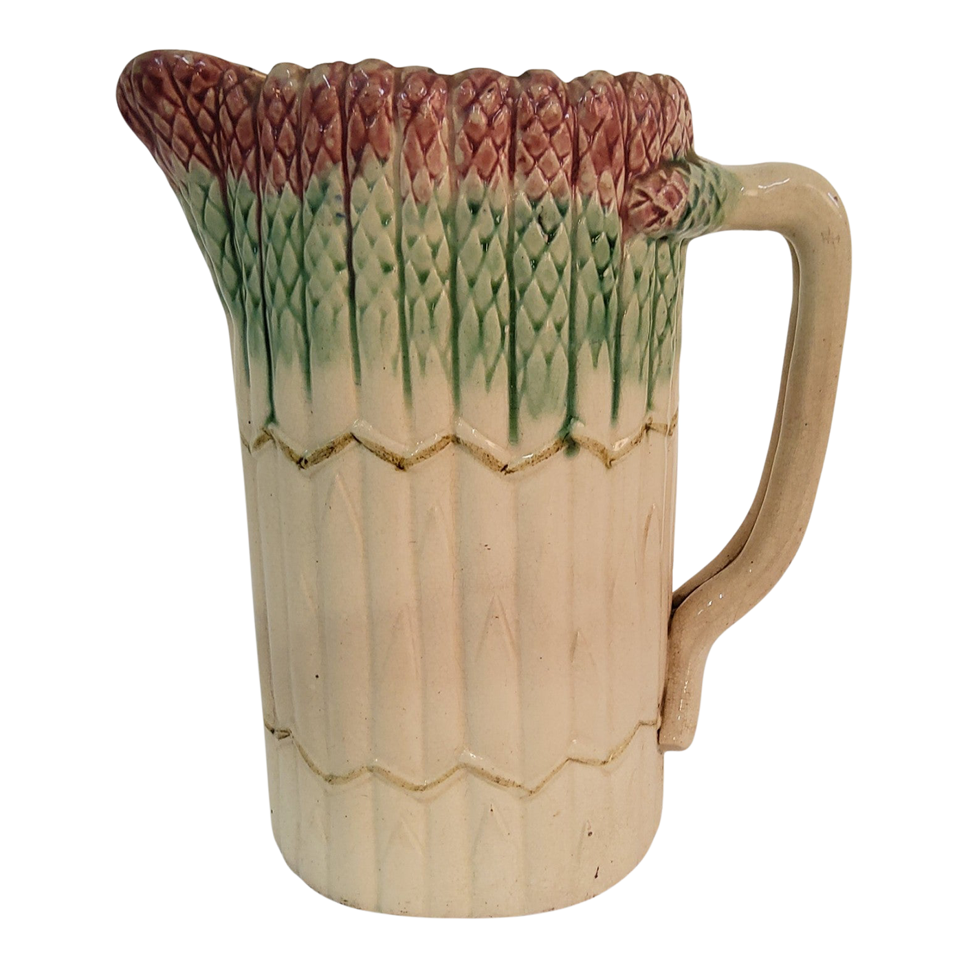 Antique French Majolica Barbotine Asparagus Pitcher