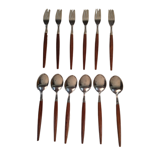 Mid-Century Modern Dutch Holland Dessert Set, Spoon and Fork Set- 12 Pieces