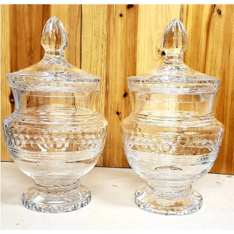 Late 19th Century Colorless Crystal Sweetmeat Jars - a Pair