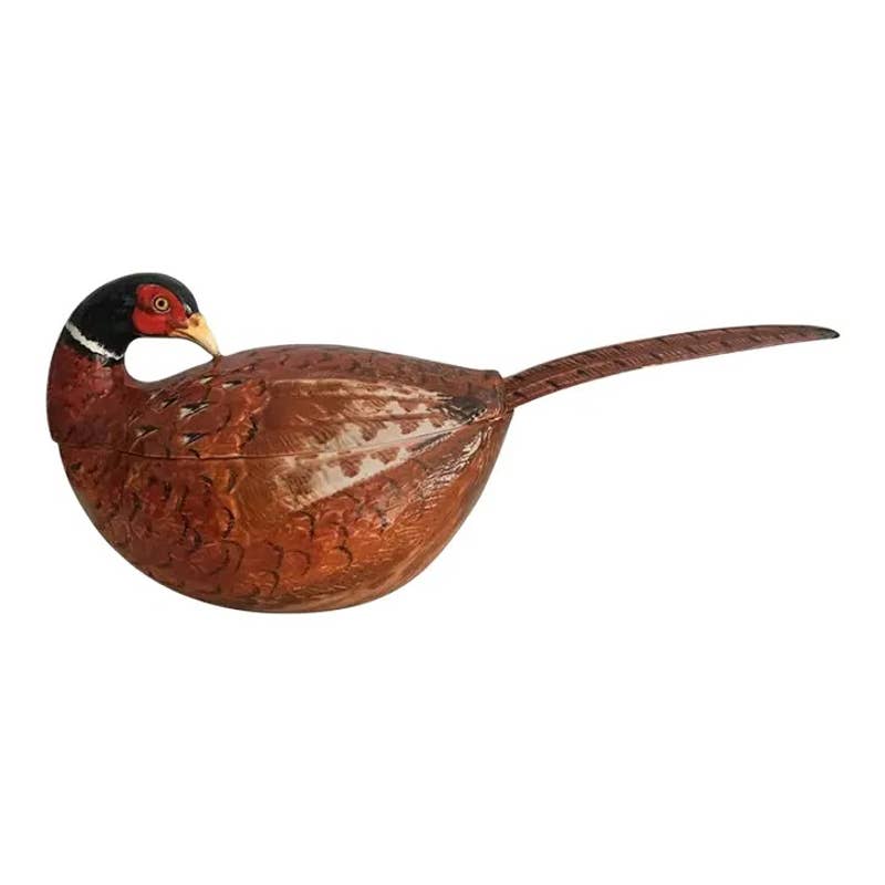 1990s Italian Pheasant Soup Tureen With Ladle - 3 Pieces