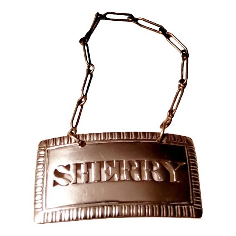 Antique Thomas and James Phipps George LV Sterling Silver Decanter Tag for Sherry