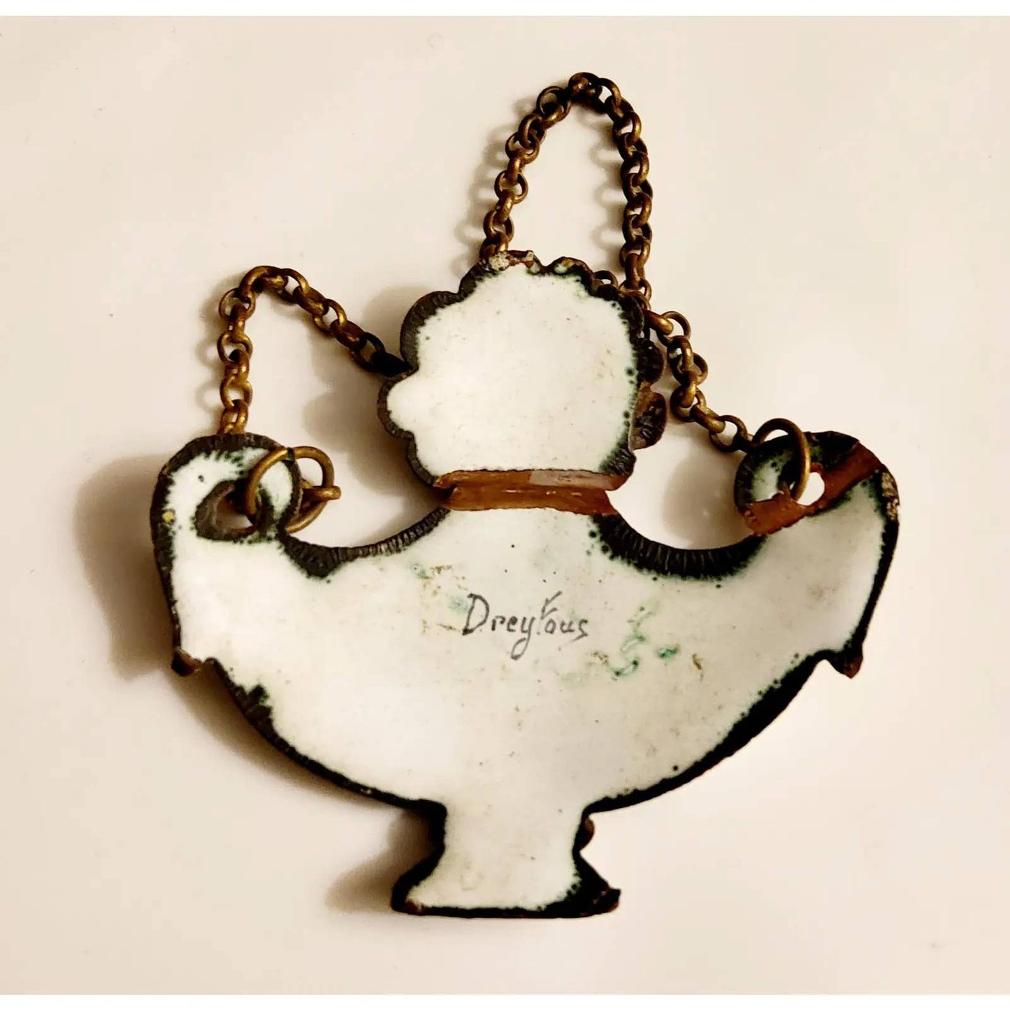 19th Century French Copper and Enamel Decanter Tag for Sherry