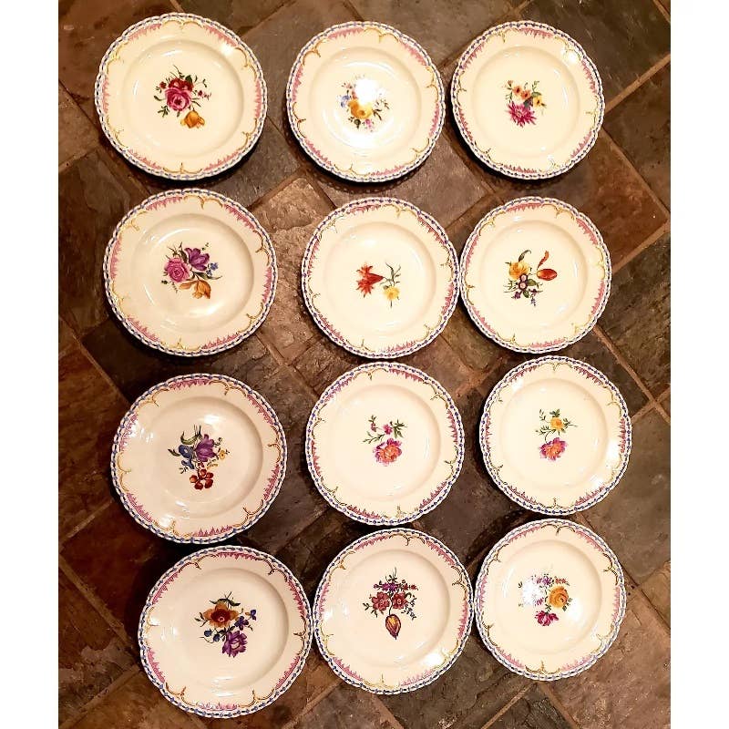 1930s Kpm Reticulated Edge Floral Dessert Plates- Set of 12