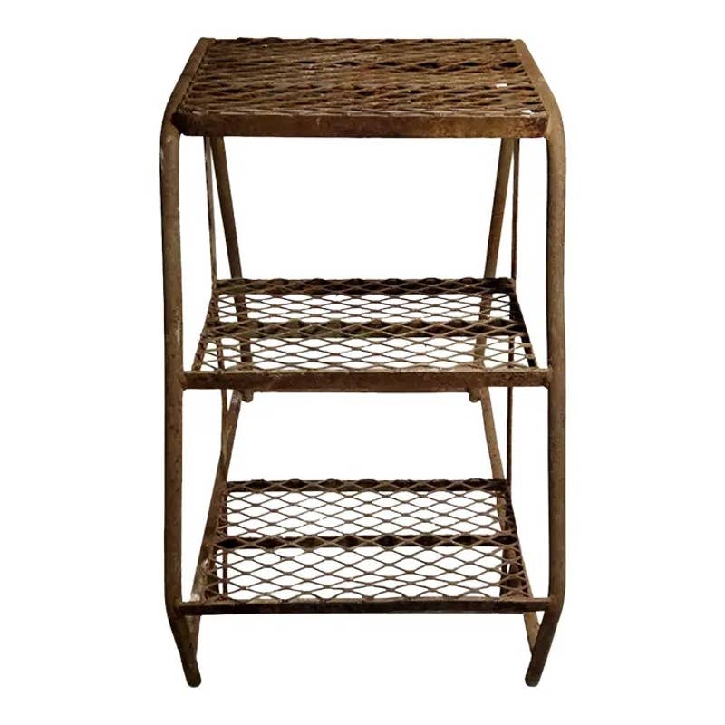 1940s Vintage Industrial Iron Step Ladder