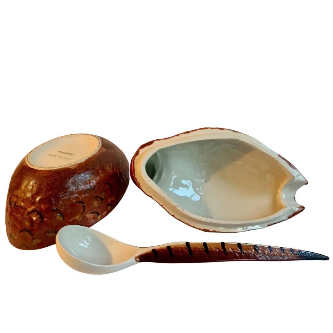 1990s Italian Pheasant Soup Tureen With Ladle - 3 Pieces