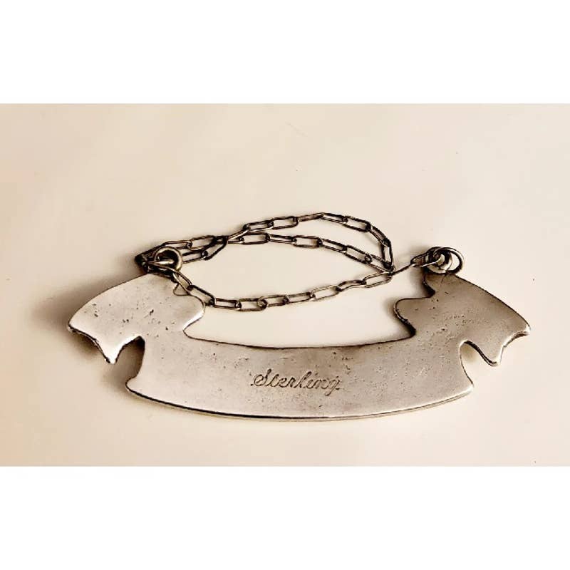 1950s Gorham Sterling Silver Ribbon-Form Decanter Tag for Sherry