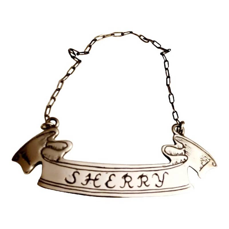 1950s Gorham Sterling Silver Ribbon-Form Decanter Tag for Sherry