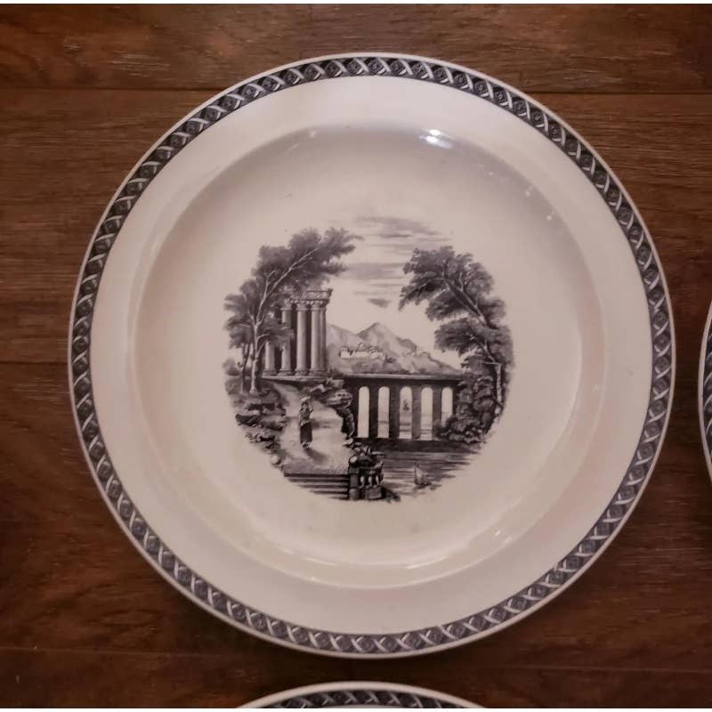 English Pottery Black & White Pheasant Plates