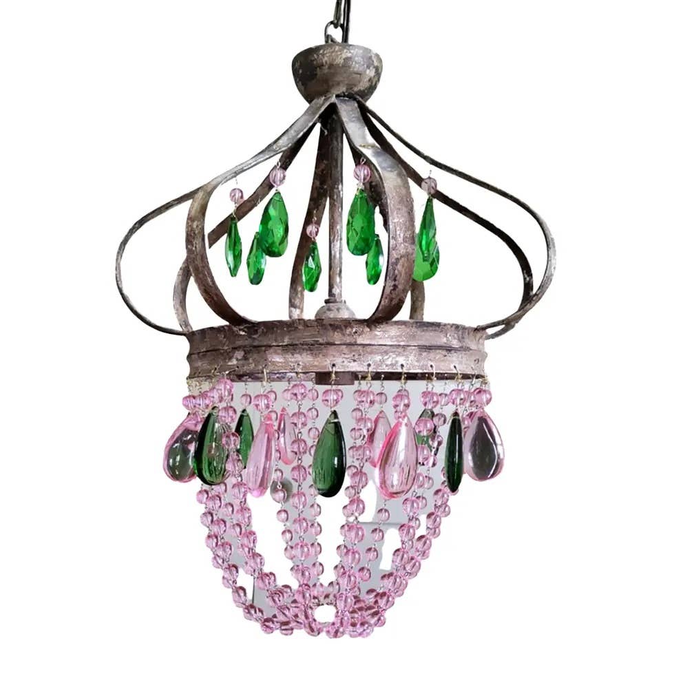 Vintage French Crystal Drop Pendant Light