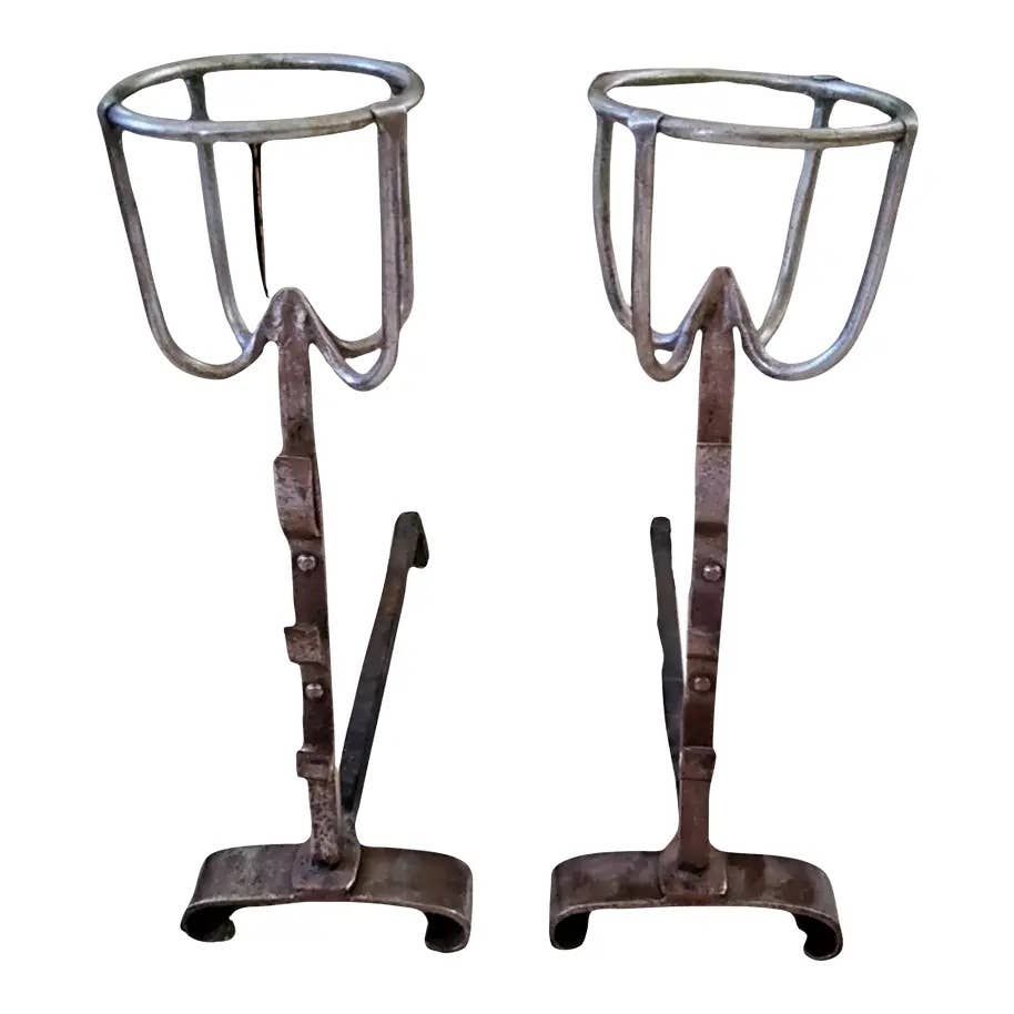 19th Century Italian Gothic Style Fire Dogs Made of Wrought Iron- a Pair