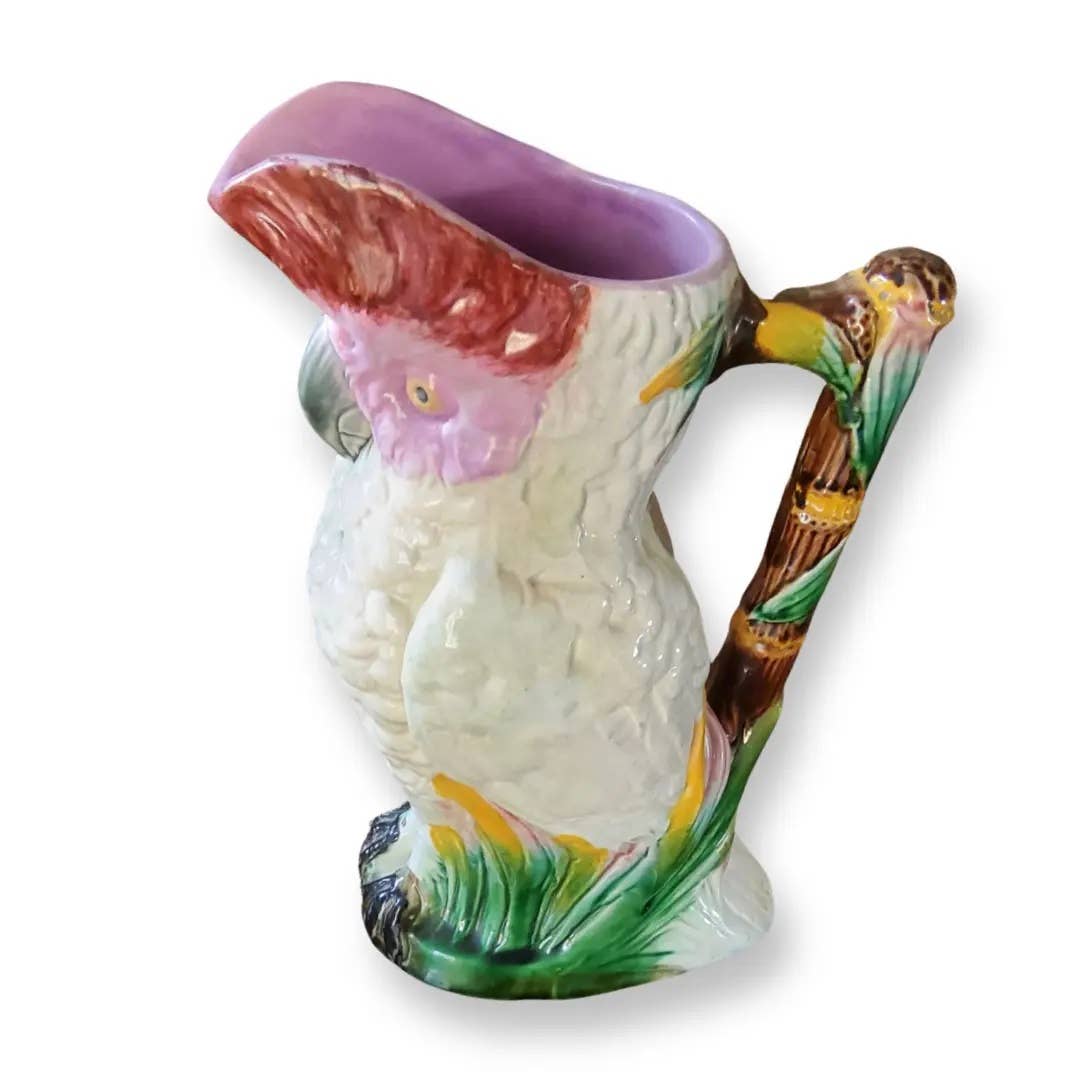 19th Century Majolica Cockatoo Pitcher
