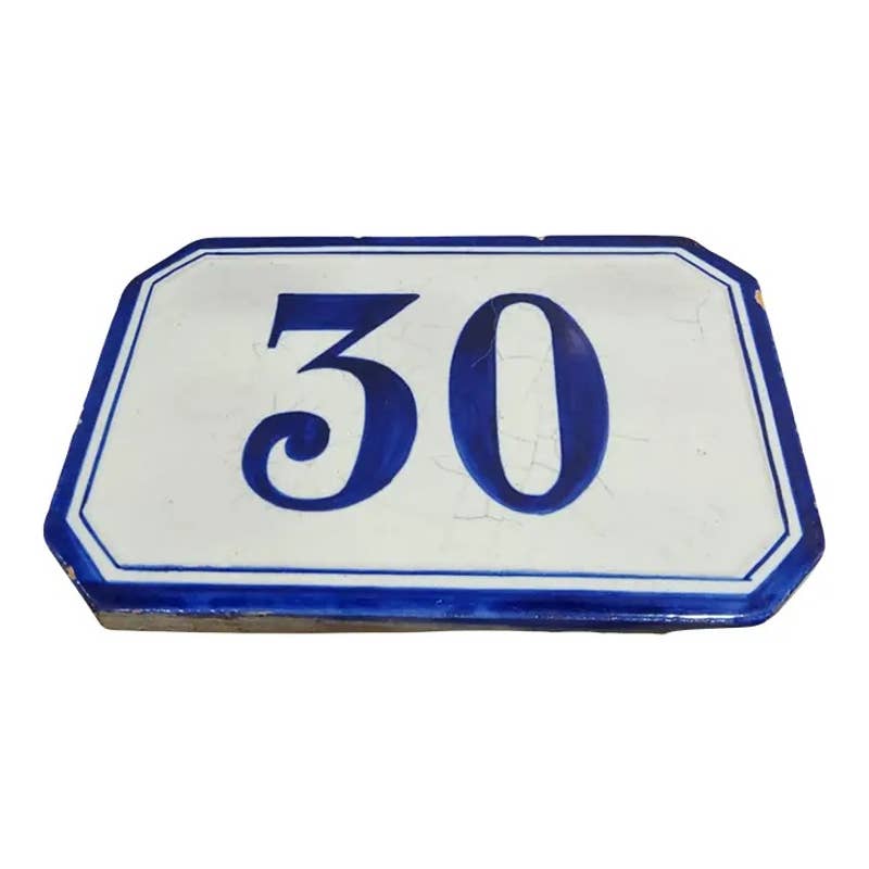 Vintage 1940s French Ceramic Tile House Number 30