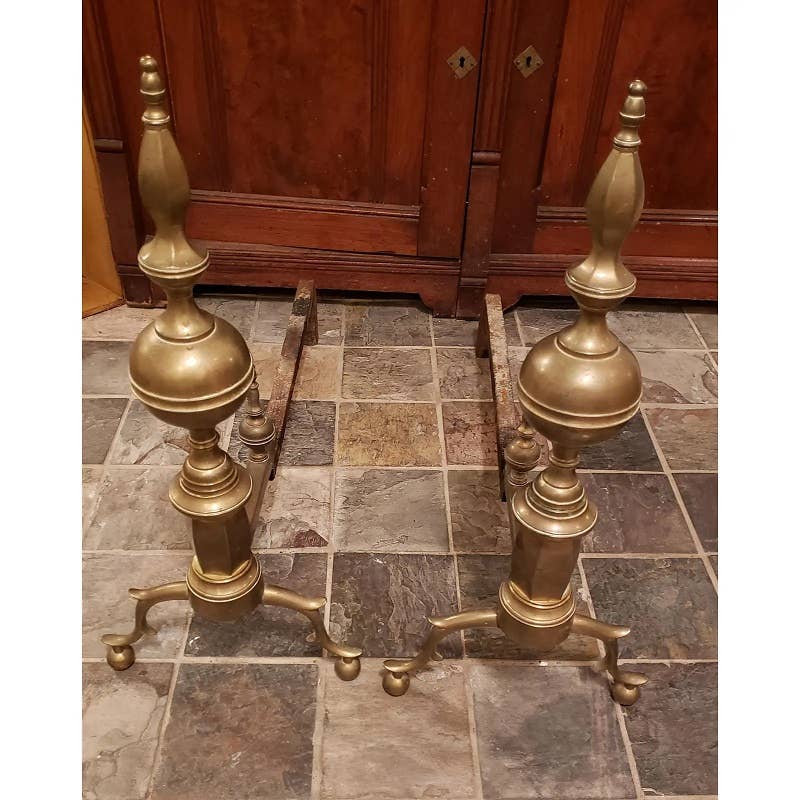 Antique Federal Brass Andirons- a Pair