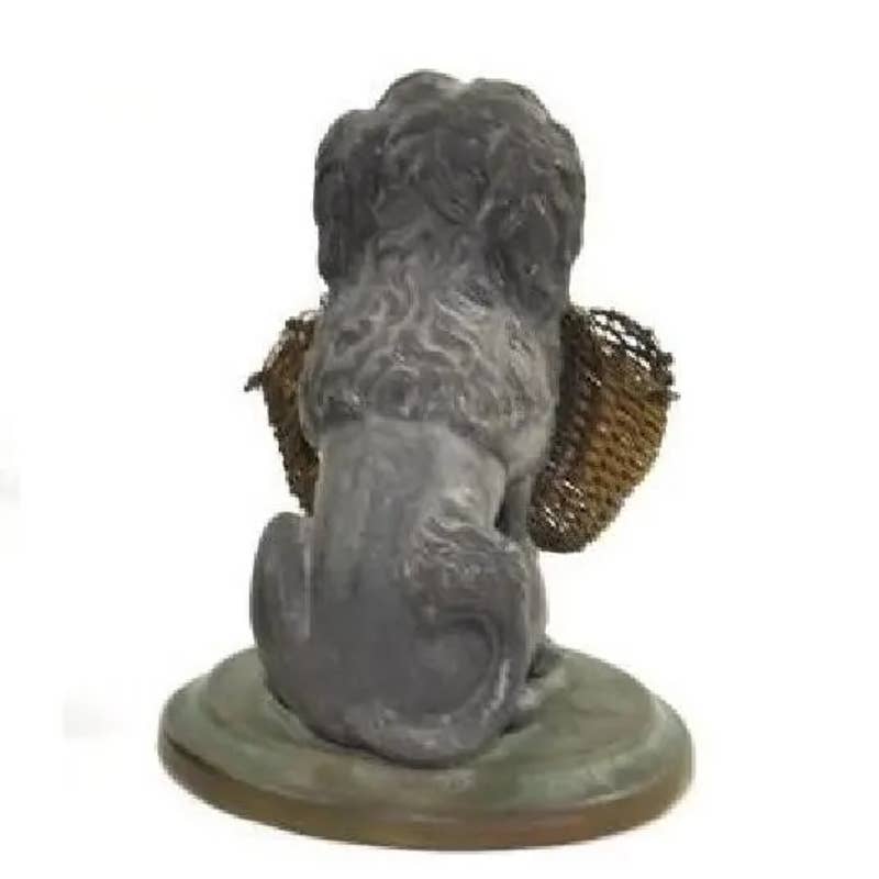 19th Century Bronze and Brass Spaniel Dog With Gold Wirework Market Basket