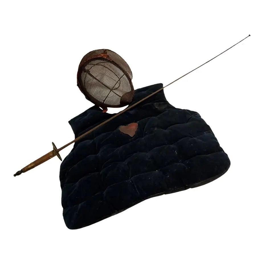 19th Century Antique French Velvet Fencing Sheild and Mask Set