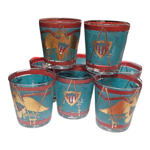 1960s Cera Glasses Featuring an "E Pluribus Unum" Design- Set of 8