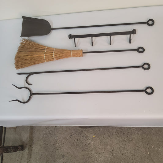 Vintage hand forged fireplace tool set