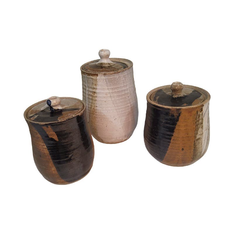 1960s Studio Pottery 3-Piece Canister Set Marked Campbell