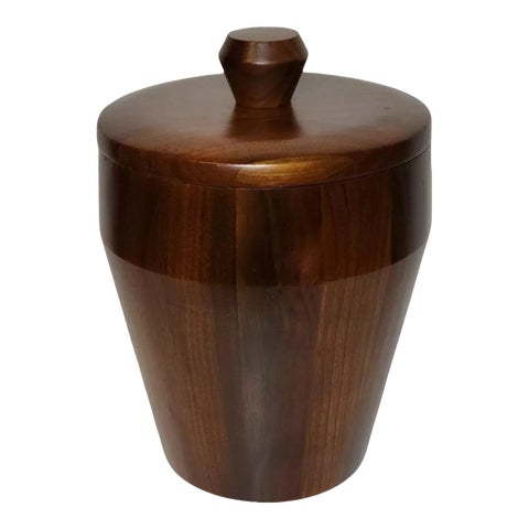 Mid Century Modern Vermillion Walnut Wood Ice Bucket