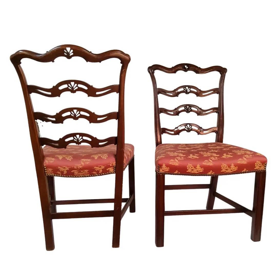 LIVE -Pair of 19th Century Style English Chippendale Side Chairs