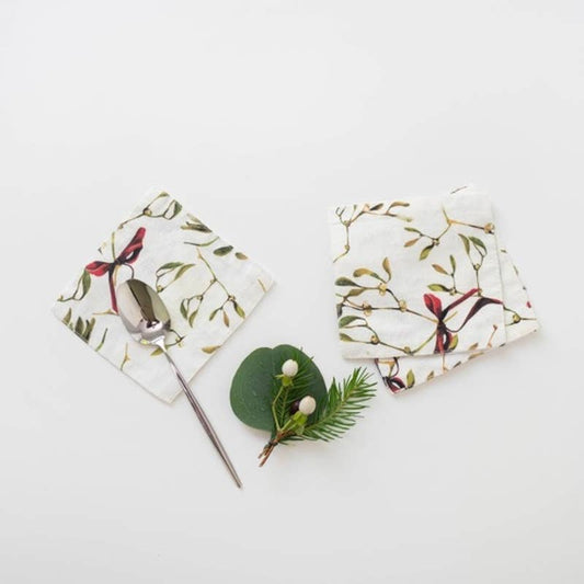 Mistletoe Linen Coasters Set of 4