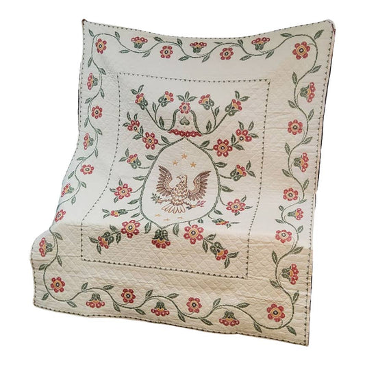 Late 20th Century Embroidered Floral Pattern Quilt