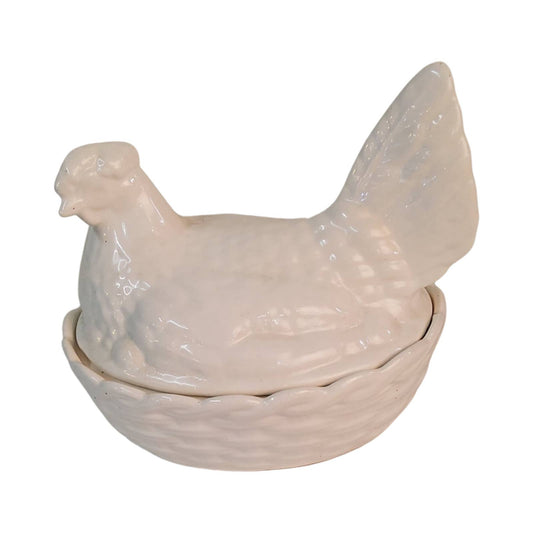 White Ceramic Hen on Nest