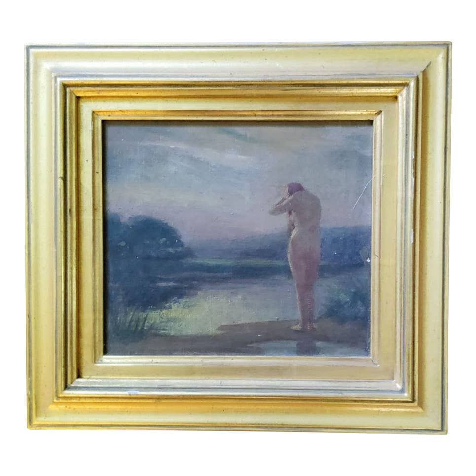 Art Nouveau Style Oil on Canvas Painting, Framed