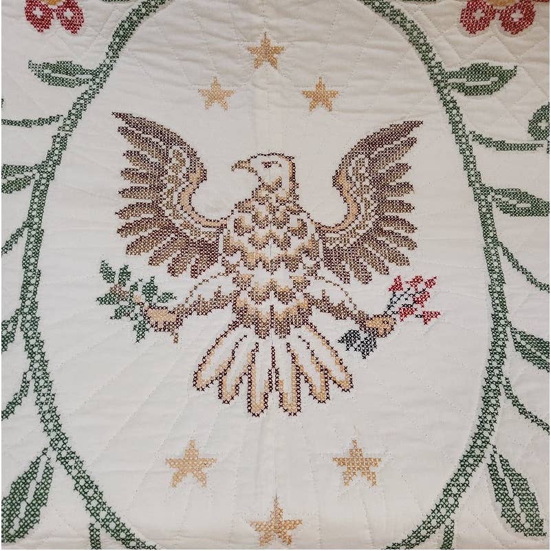 Late 20th Century Embroidered Floral Pattern Quilt