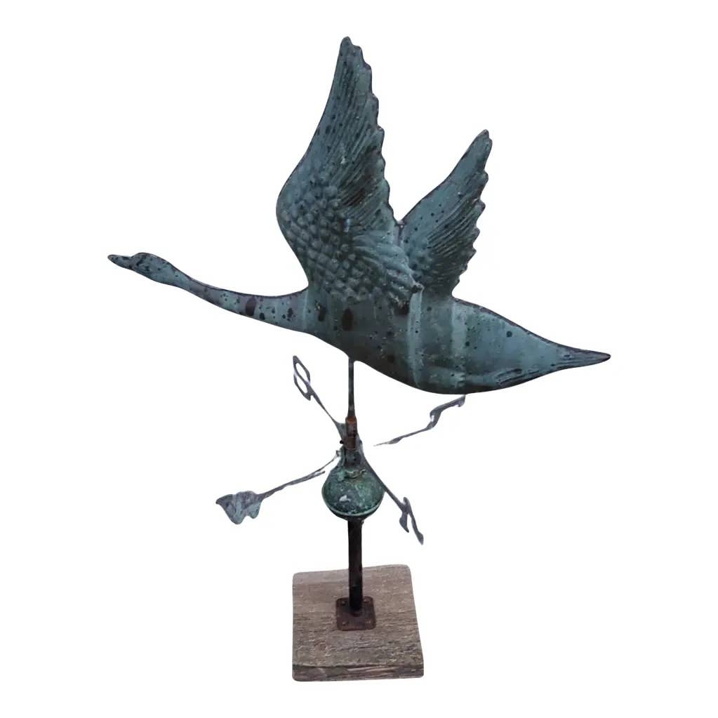 20th Century Molded Copper Goose Weathervane and Directional