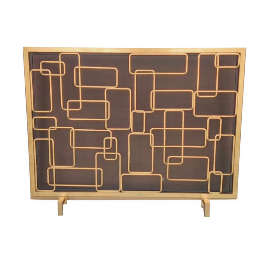 Rectangles Firescreen With Mesh Antique Gold Finish
