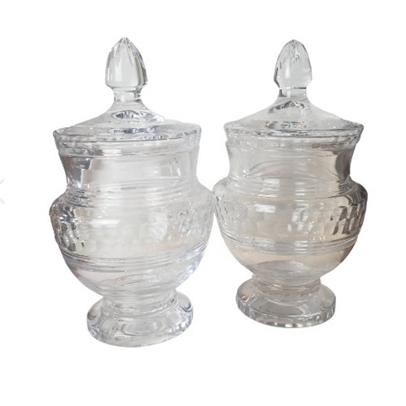 Late 19th Century Colorless Crystal Sweetmeat Jars - a Pair