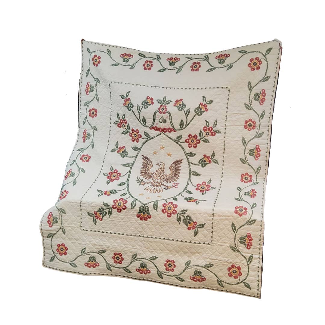 Late 20th Century Embroidered Floral Pattern Quilt