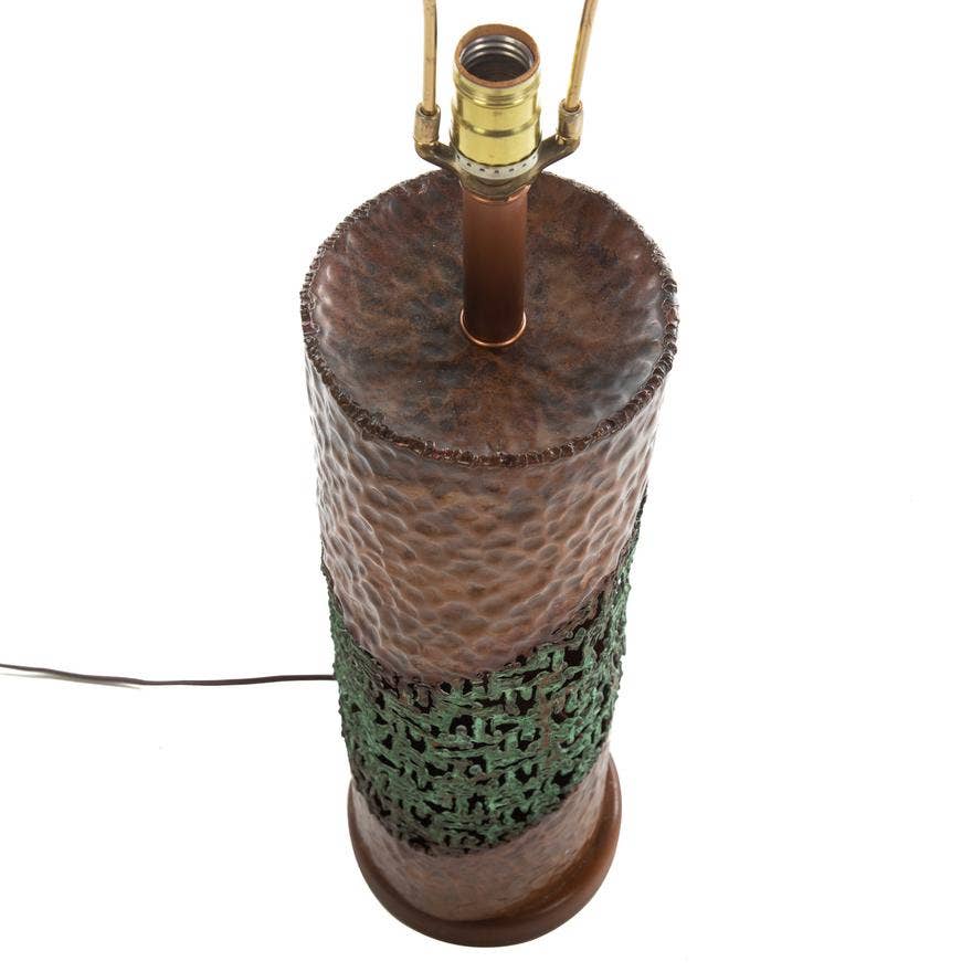 Marcello Fantoni for Raymor Brutalist Copper & Verdigris Torch-Cut Table Lamp