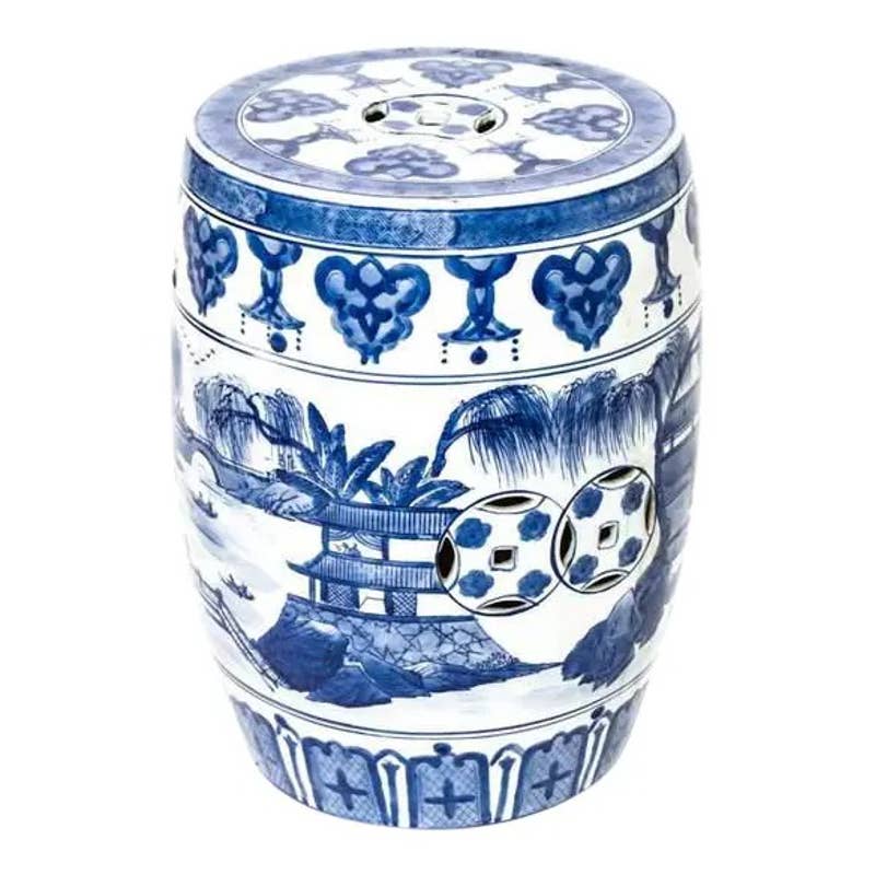 Asian Porcelain Blue & White Garden Stool
