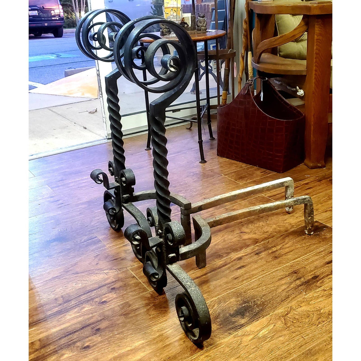 Antique Wrought Iron Andirons