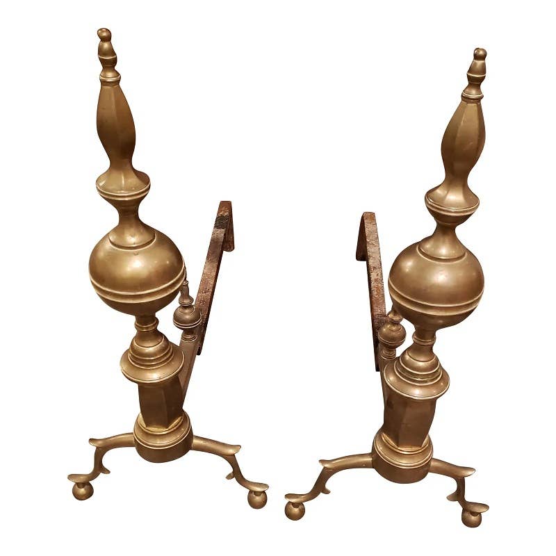 Antique Federal Brass Andirons- a Pair