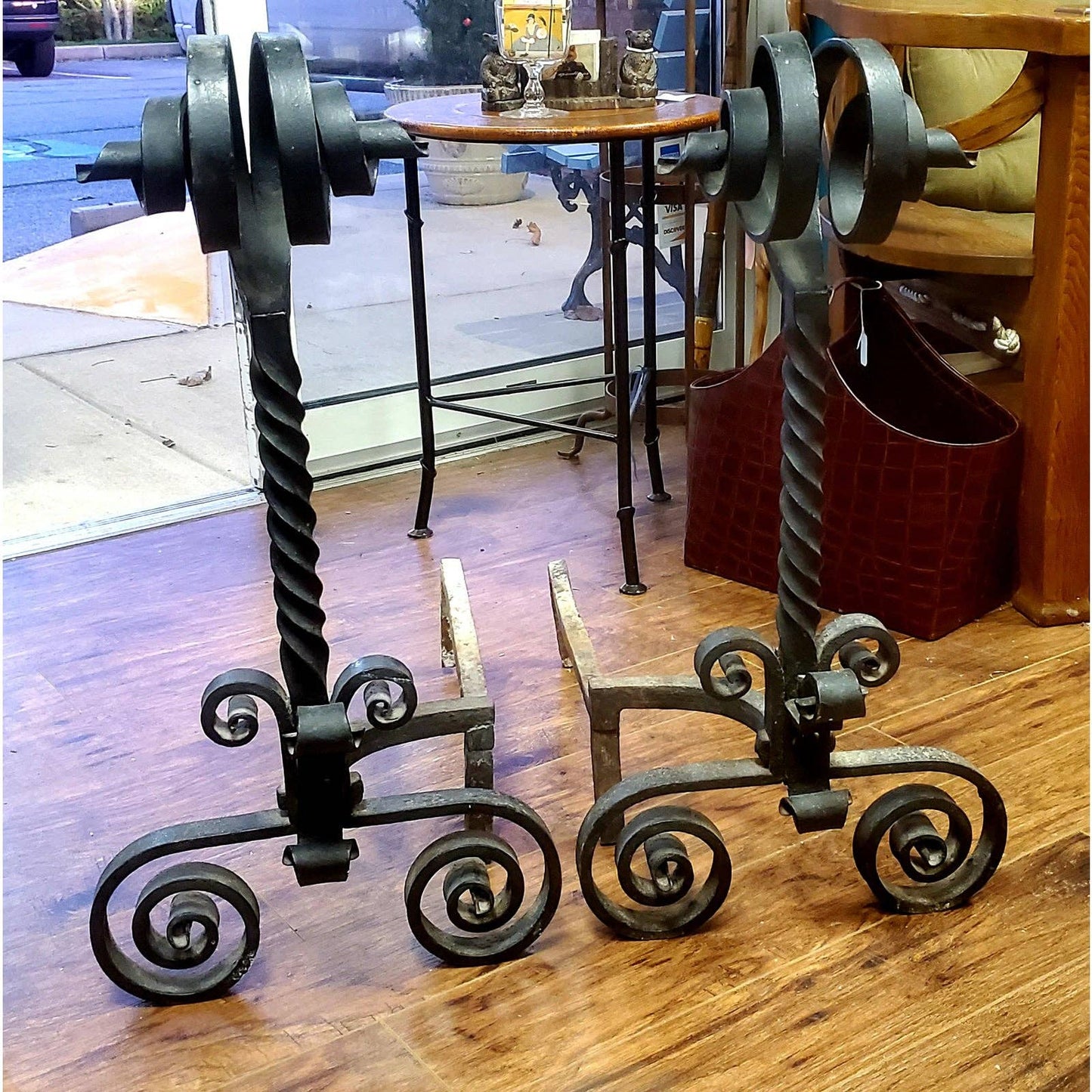 Antique Wrought Iron Andirons