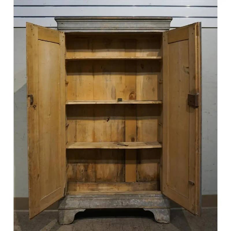 19th Century Swedish Gray Painted Pine Double Door Utility/Jelly Cabinet