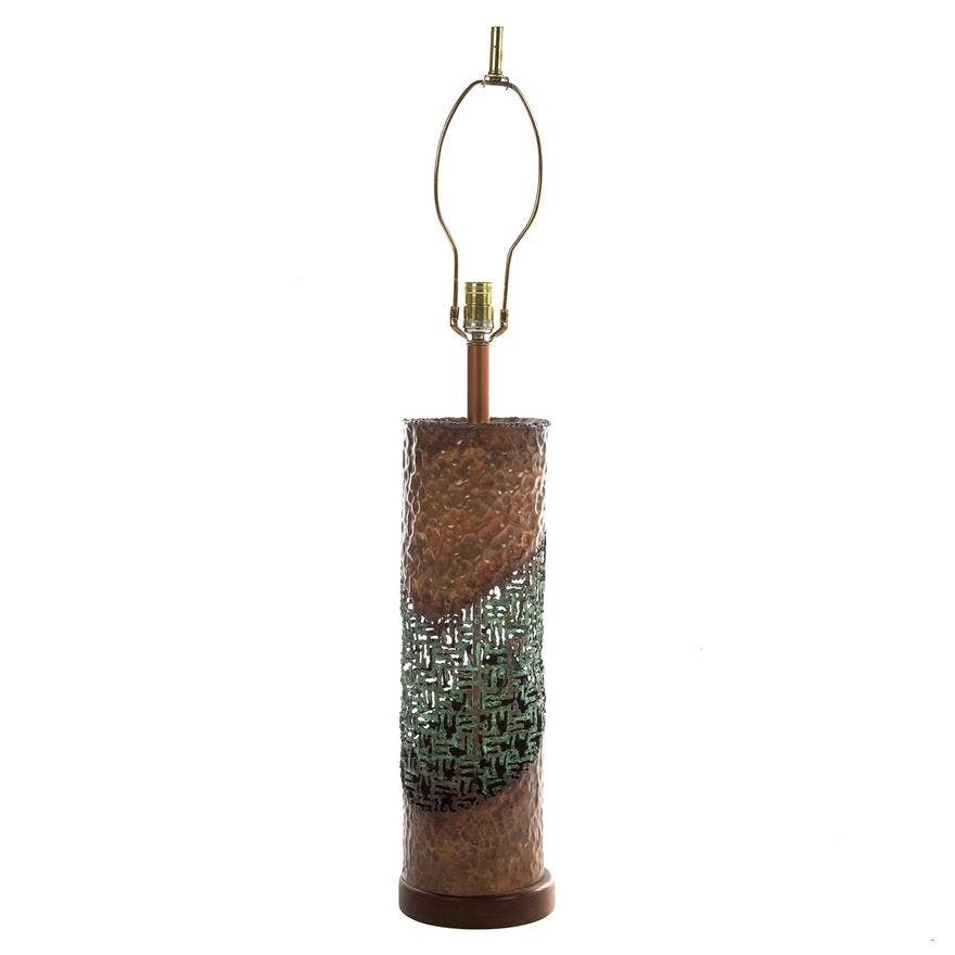 Marcello Fantoni for Raymor Brutalist Copper & Verdigris Torch-Cut Table Lamp