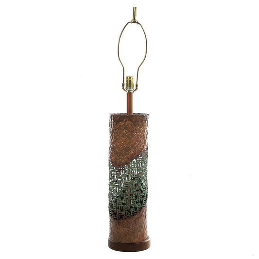 Marcello Fantoni for Raymor Brutalist Copper & Verdigris Torch-Cut Table Lamp