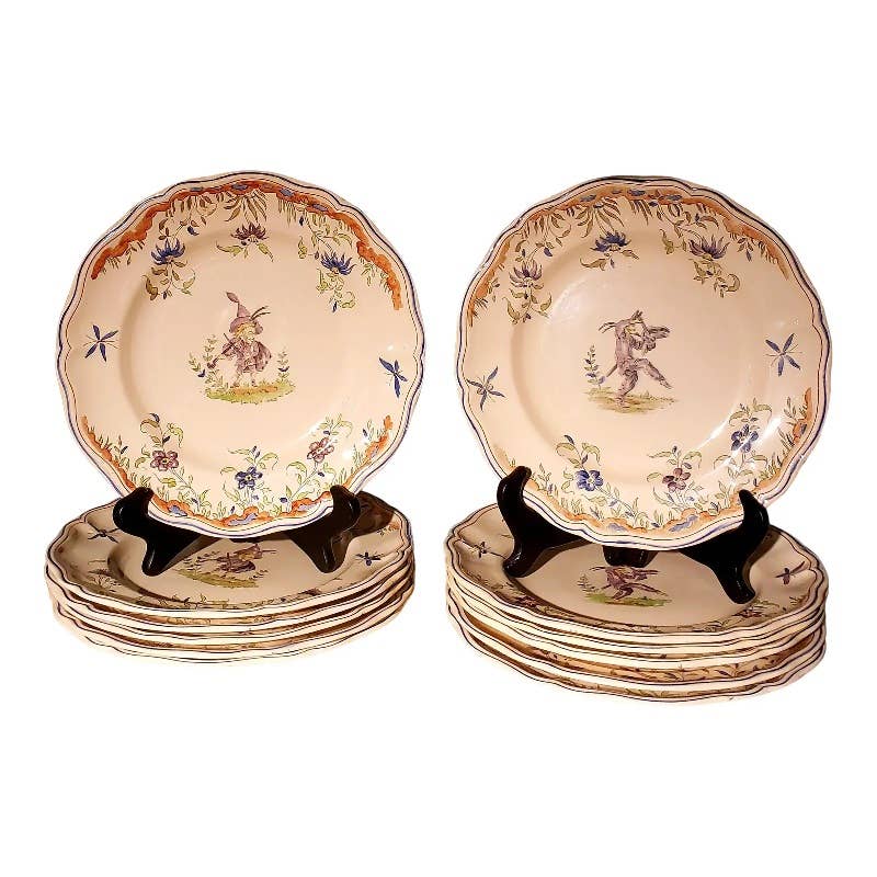 1920s Longchamp Callot Faience Plates- Set of 12