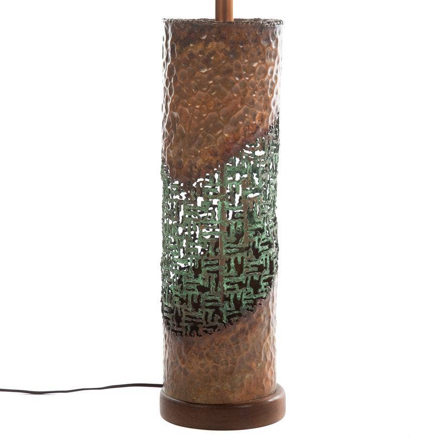 Marcello Fantoni for Raymor Brutalist Copper & Verdigris Torch-Cut Table Lamp
