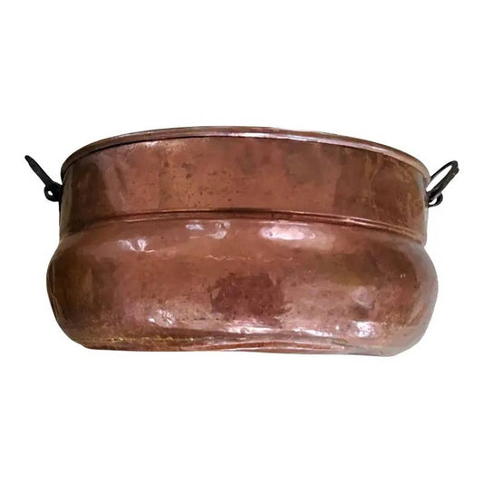 19th Century Antique Copper Vessel With Wrought Iron Handles