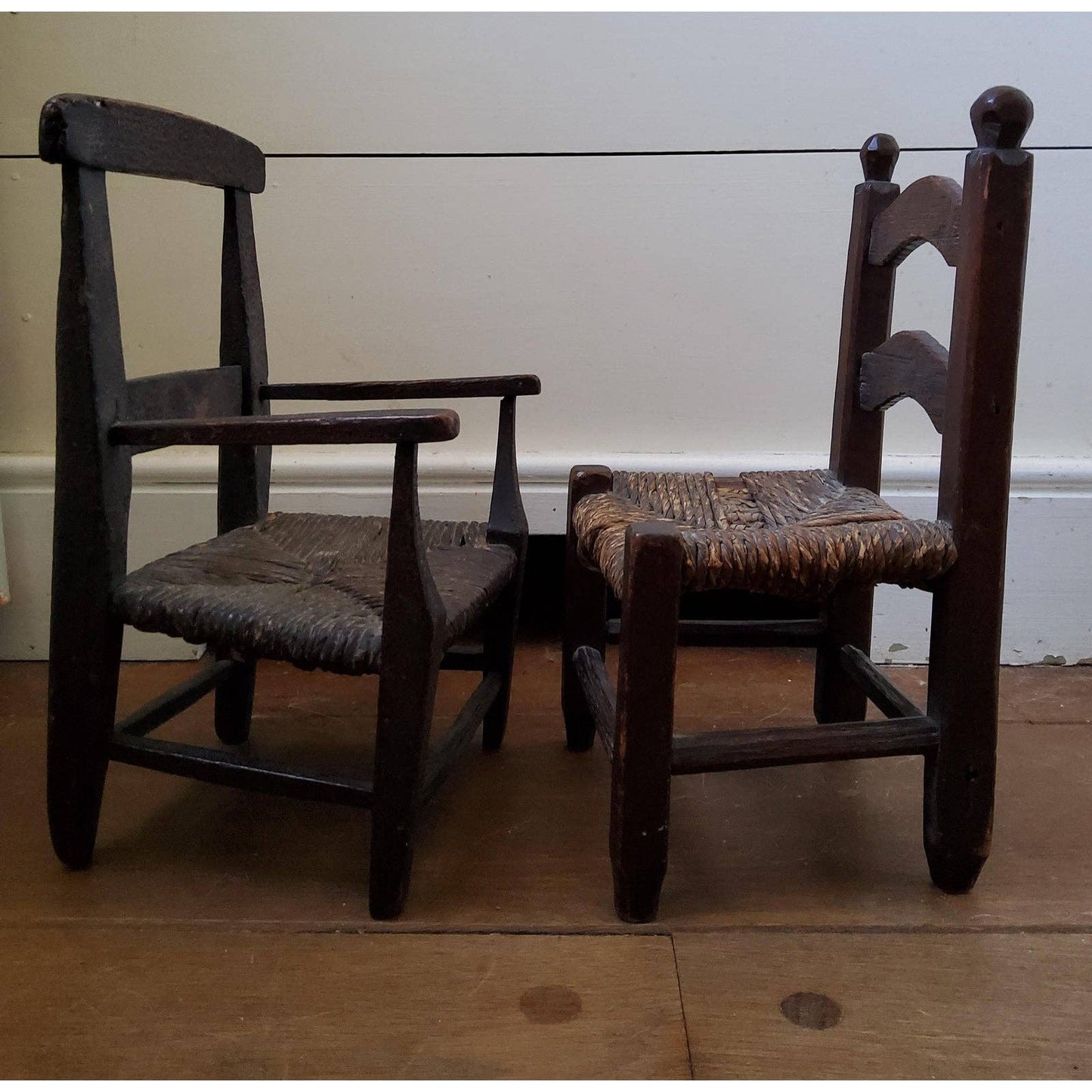 Pair of Rustic American Miniature Chairs Early 19th C