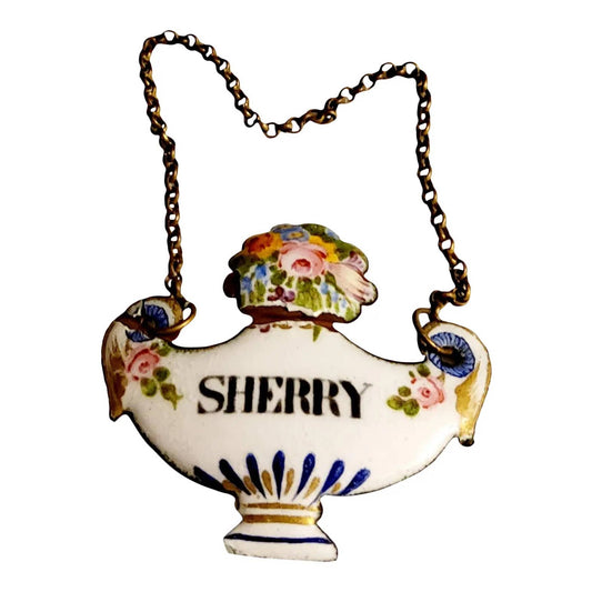 19th Century French Copper and Enamel Decanter Tag for Sherry
