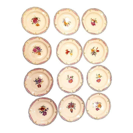 1930s Kpm Reticulated Edge Floral Dessert Plates- Set of 12