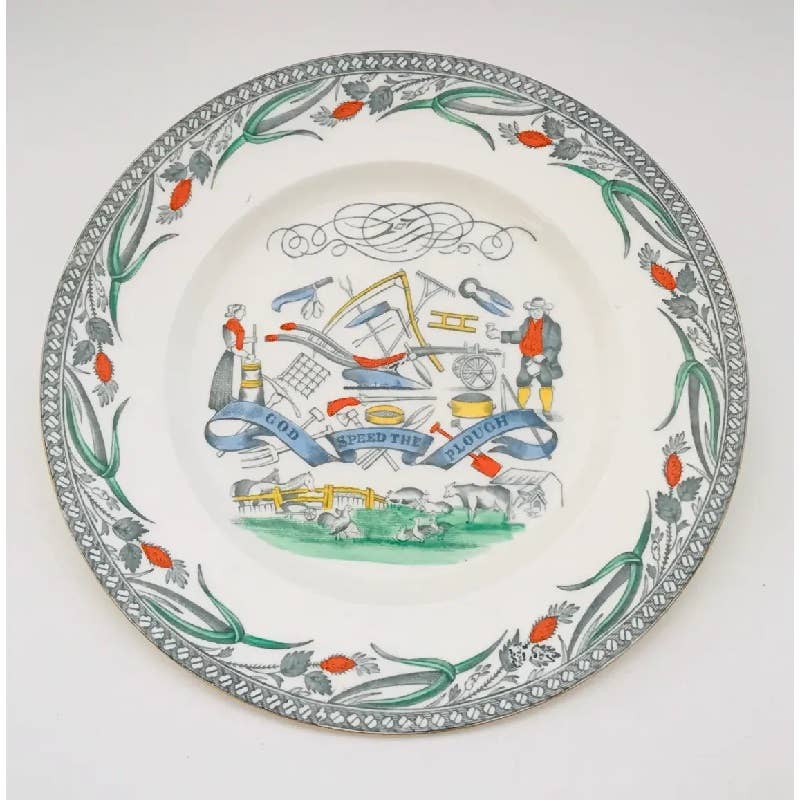 Antique Burgess & Leigh Farmers Arms Plates With Gold Trim- Set of 8 Ex Collection: William Dupont