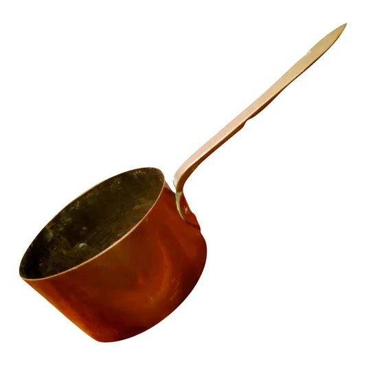 1800s Antique Copper Cooking Pot With Hand-Forged Long Dovetail Handle